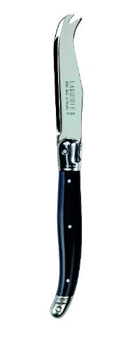Set of 3 Verdier Fromagette Black cheese knives, featuring stainless steel blades and colored resin handles, designed for elegant cheese tasting.