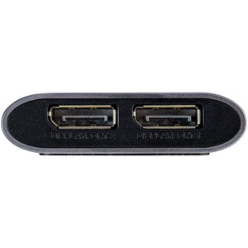 StarTech Thunderbolt 3 to Dual DisplayPort Adapter connecting two 4K monitors, featuring 18-inch cable for flexible setup.