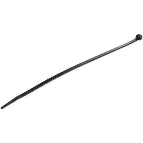 A pack of 1000 black 10" cable ties for organizing cables, made of durable Nylon 66, supporting bundles up to 50 lbs.