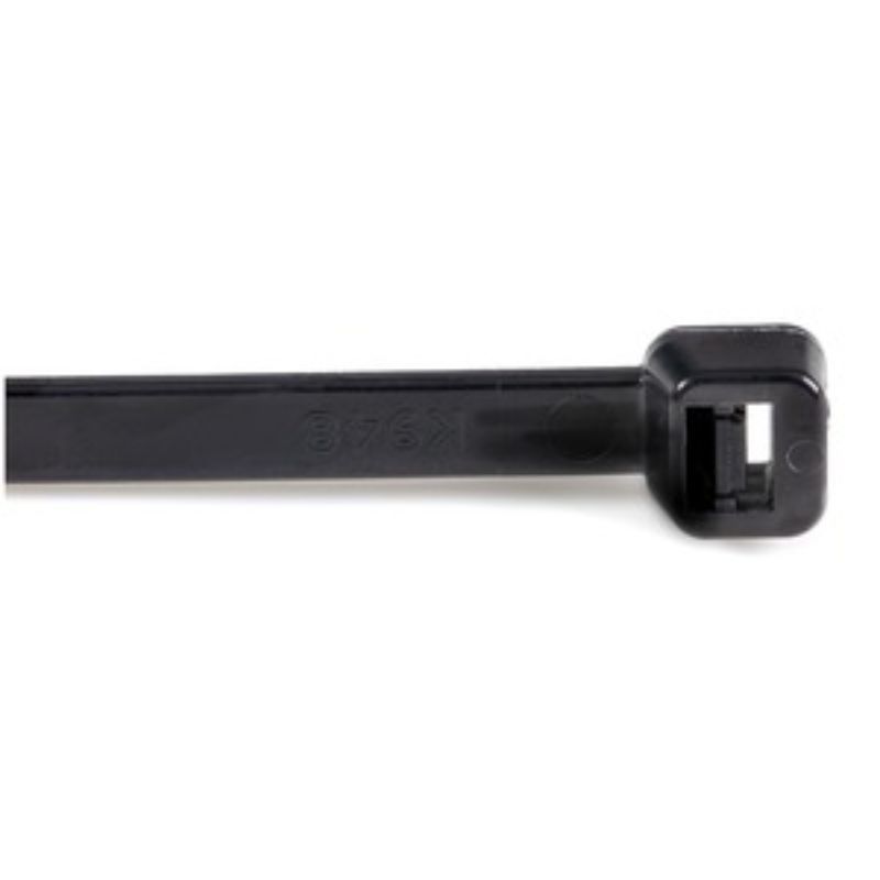 Extra-large 10" black cable ties in a 1000 pack for efficient cable bundling, made of durable Nylon 66 with 50 lbs support.