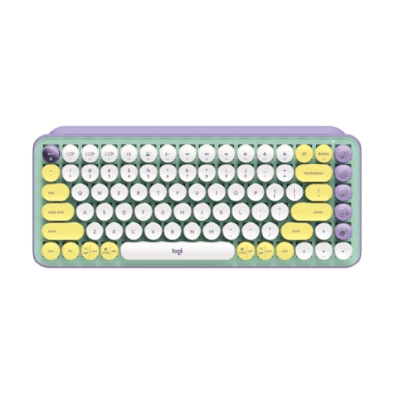 Logitech POP Keys Wireless Mechanical Keyboard in Mint, featuring retro keycaps and emoji customization for vibrant typing.