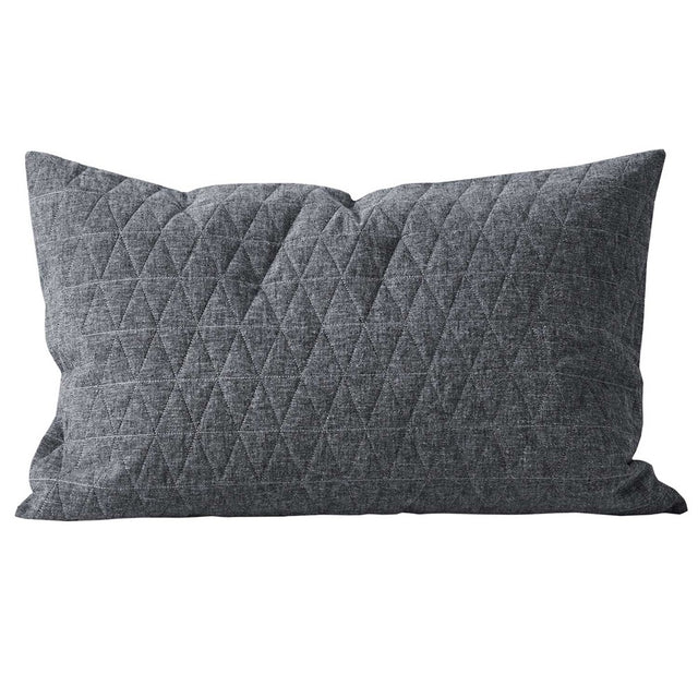 Luxurious chambray quilted greystone pillowcase in linen-cotton blend, designed for a relaxed contemporary look.