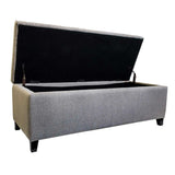Natural linen Boston bedroom chest with birch wood legs, measuring 1220 x 460 x 440mm and weighing 15kgs.
