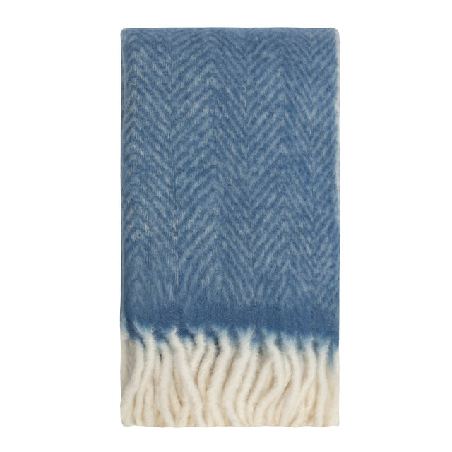 Elegant Star Sapphire mohair blend throw with herringbone pattern, perfect for adding warmth and style to any living space.