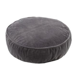 Round velvet and cotton cushion in charcoal, 50cm, with plush filling and stylish piping, perfect for home decor.