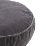 Luxurious round cushion in charcoal velvet/cotton, 50cm diameter, plush design with elegant piping, perfect for home decor.