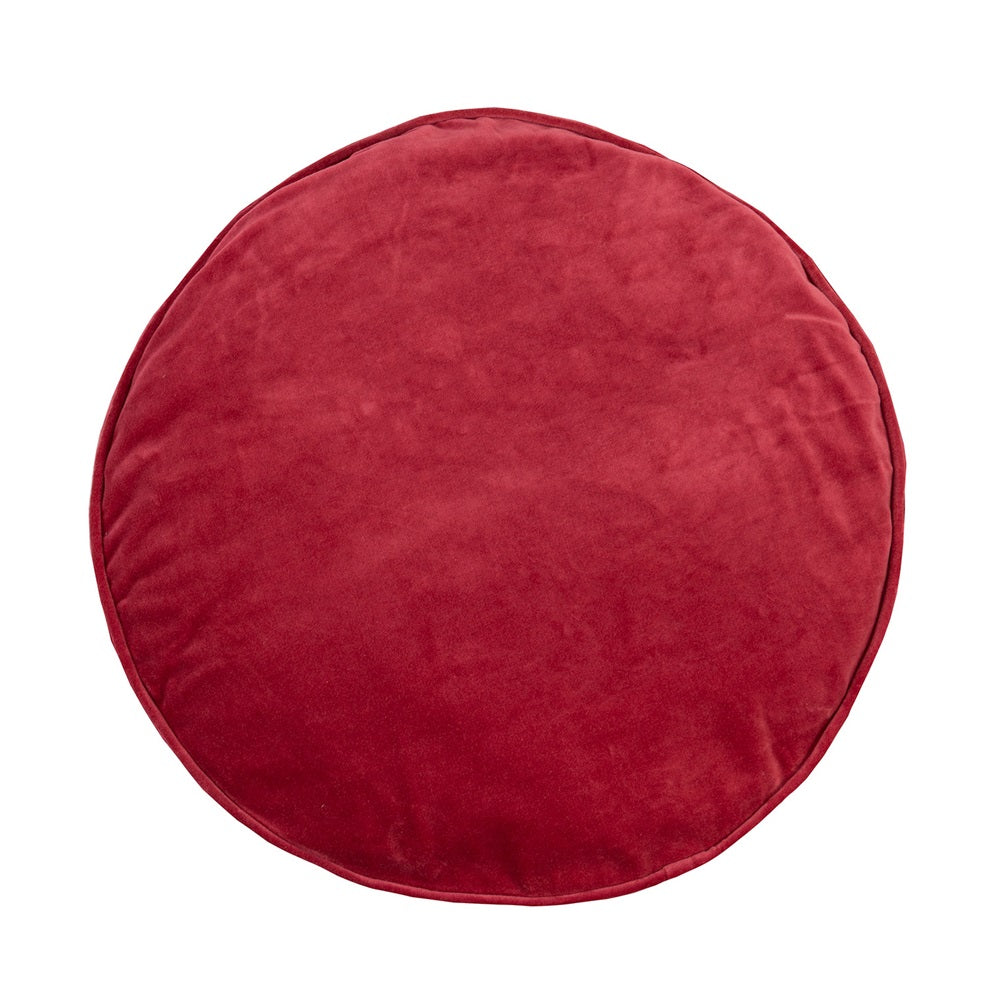 Round Chilli Pepper red cushion in velvet/cotton, 50cm diameter, plush design with stylish piping for vibrant decor.