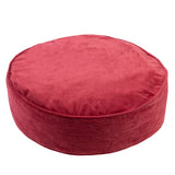 Round cushion in vibrant Chilli Pepper red, made of cotton velvet, offering comfort and style for any room.