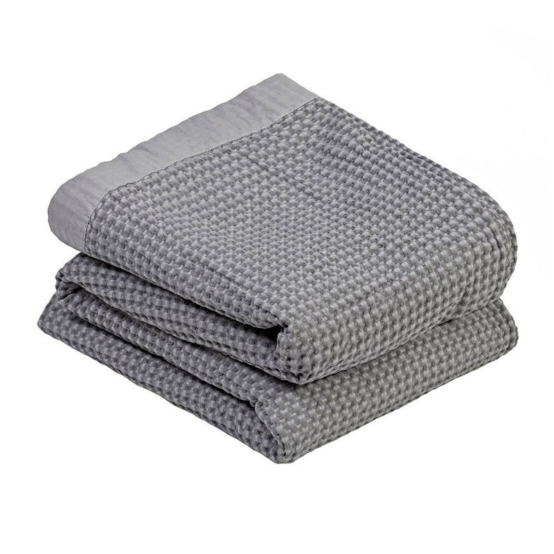 Vintage Waffle Blanket with Border - Charcoal (190 x 220cm)
