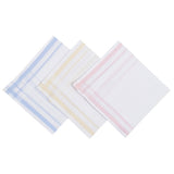 Elegant ladies' handkerchiefs with pastel borders, crafted from 100% cotton, perfect for any occasion, gift boxed.