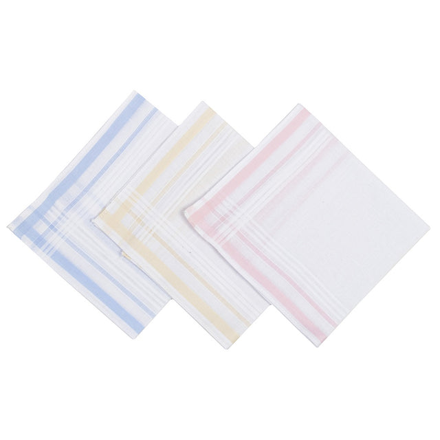 Elegant ladies' handkerchiefs with pastel borders, crafted from 100% cotton, perfect for any occasion, gift boxed.
