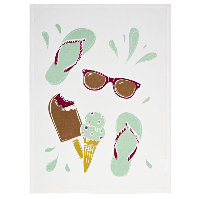 Vibrant Ice Cold tea towel featuring colorful ice creams, 100% cotton, 50 x 70cm, with a convenient hanging loop.