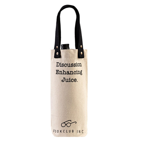 Stylish Discussion Wine Carrier made of 100% cotton, measures H28.5 x W11cm, with a sturdy 14cm handle for easy transport.