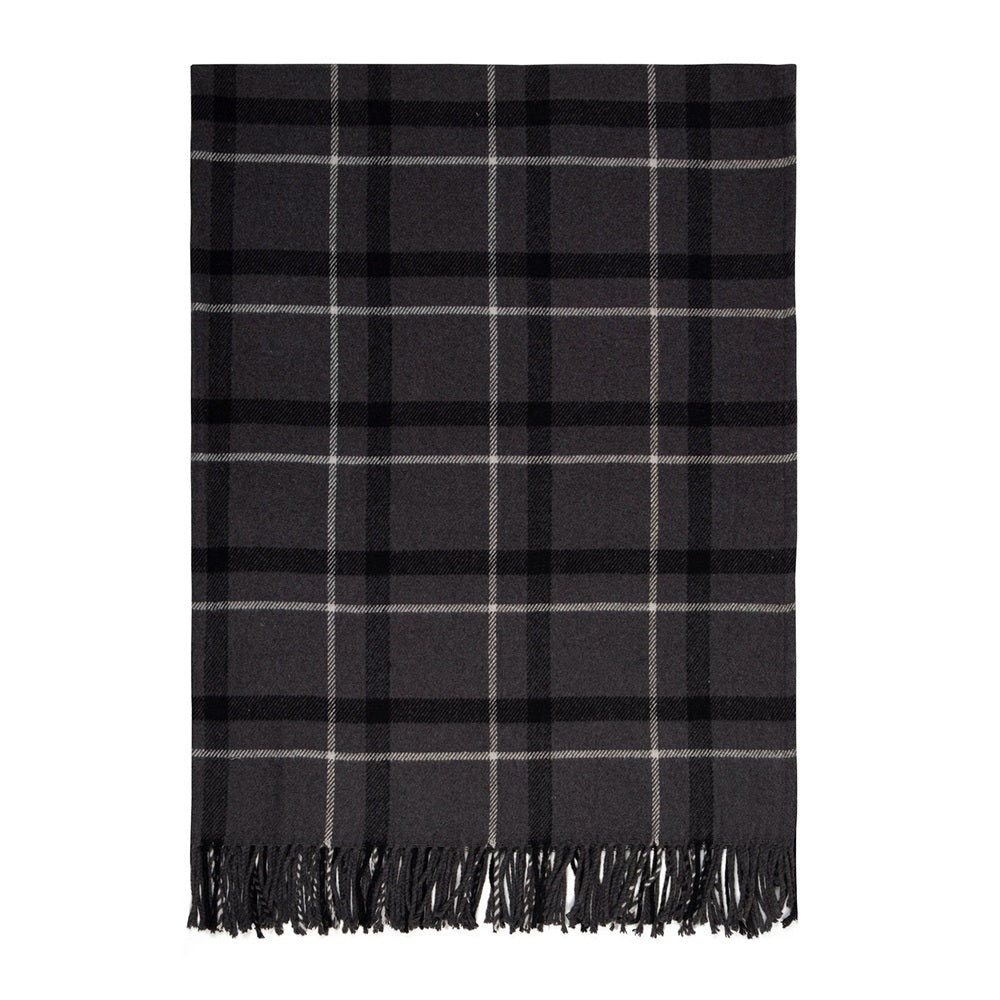 Stylish Lochy CHARCOAL throw blanket in charcoal plaid, crafted from cotton and acrylic, perfect for cozying up or decor.