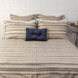 Chic blue and natural striped Queen duvet cover, crafted from linen and cotton for comfort and durability, 210x210 cm.