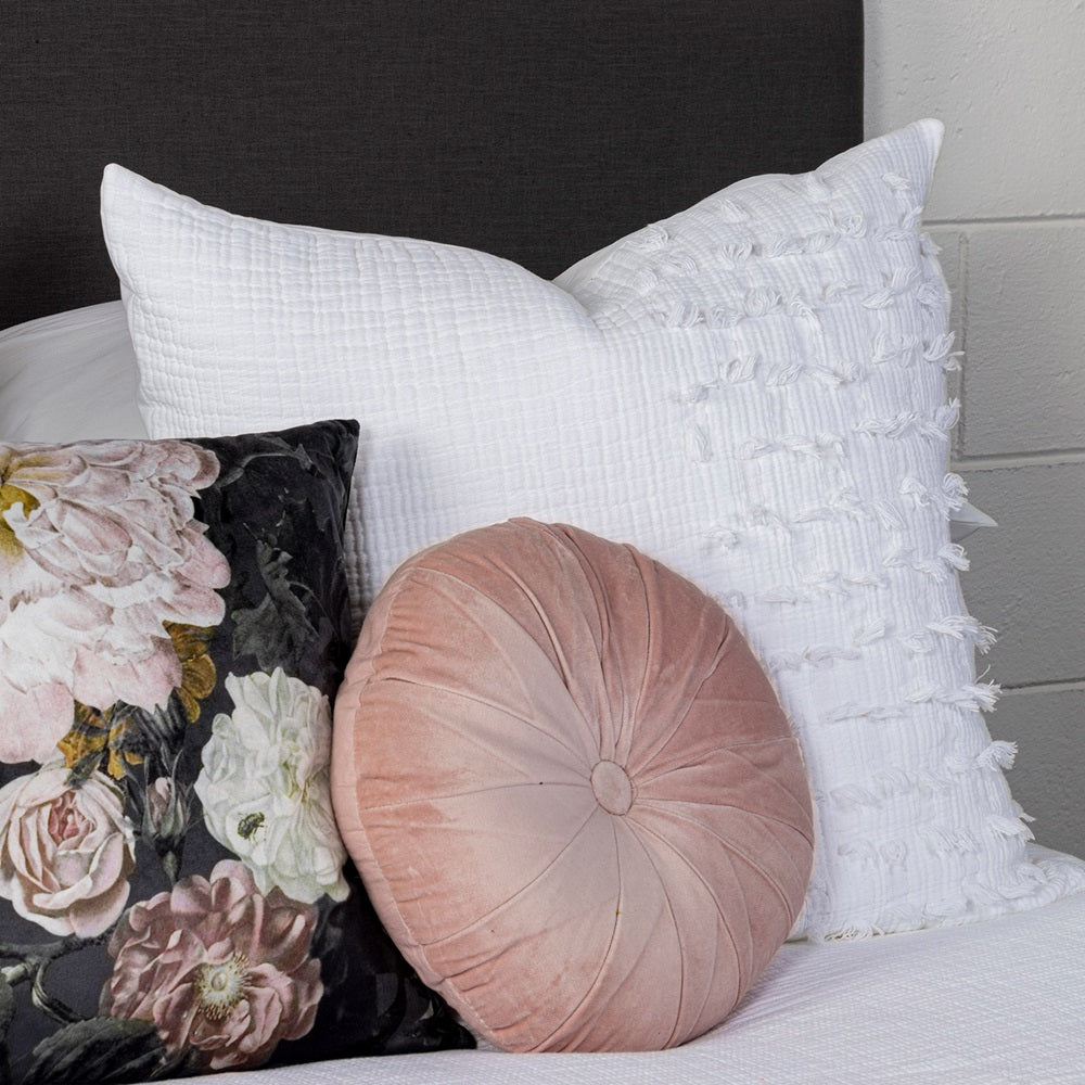 Luxurious Gabriella Queen Duvet featuring a jacquard weave, bespoke fringe, and soft cotton for elegant bedroom comfort.