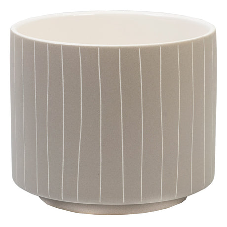 Large beige planter pot with white vertical lines, ideal for vibrant plant displays, measuring 220x250x250mm.