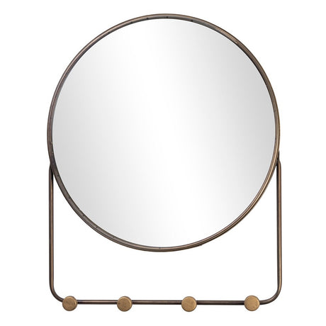 Elegant metal mirror with copper finish and four hooks for organization; measures 630 x 500 x 45mm, perfect for any room.