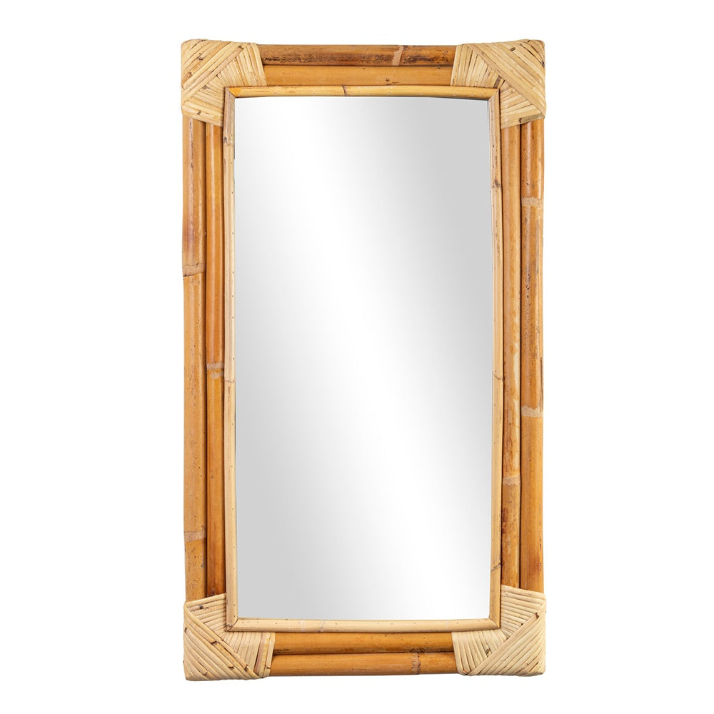 Natural rattan rectangular mirror (720 x 420mm) adding boho elegance and brightening any room's decor.