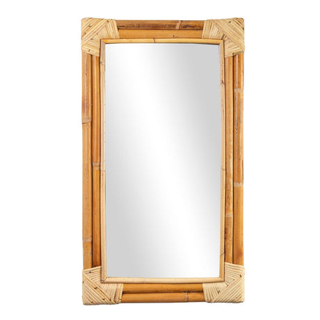 Natural rattan rectangular mirror (720 x 420mm) adding boho elegance and brightening any room's decor.