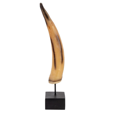 Gold faux ox horn on iron stand, measuring 467 x 99 x 89mm, adding rustic charm and elegance to home decor.