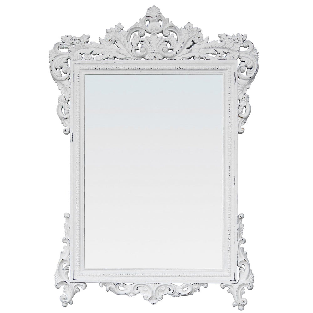 Daphne Bevelled Mirror in Antique White, measuring 1560 x 1070 x 45mm, with elegant bevelled edges for enhanced decor.