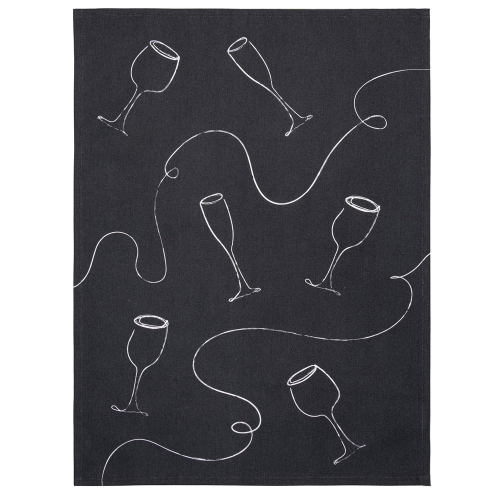 Whimsical wine-themed 50 x 70CM cotton tea towel, highly absorbent, perfect for drying and kitchen decor.