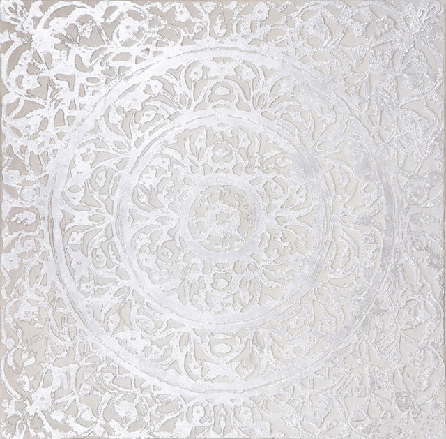 Hand-painted lace canvas artwork on thick canvas, ready to hang, size 1000x1000mm. Perfect for home decor.