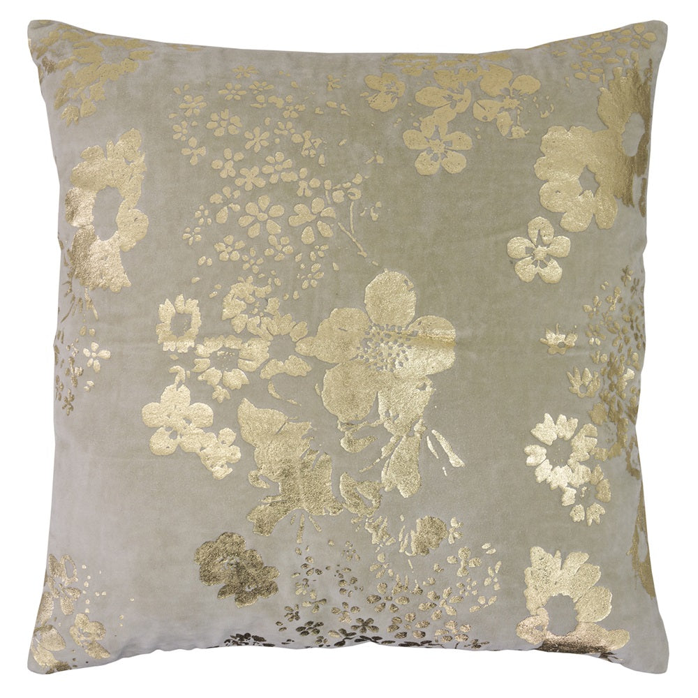 Gold foil print cushion in oriental design, soft cotton velvet, perfect for home decor or gifting, 450 x 450mm.