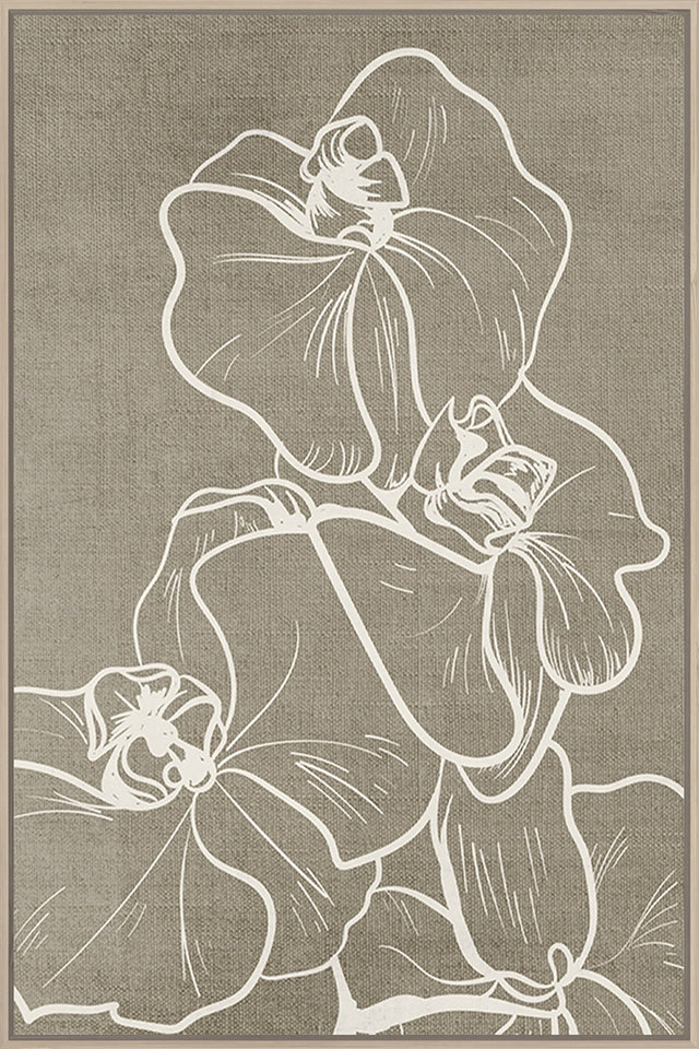 Framed canvas art featuring vintage floral design, 630 x 930mm, with a natural frame for elegant home decor.