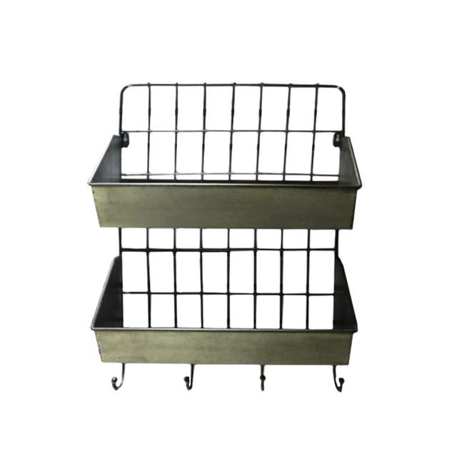 Metal wall shelf caddy, 47x14.5x68.5 cm, ideal for extra storage in bathroom, laundry, or kitchen.