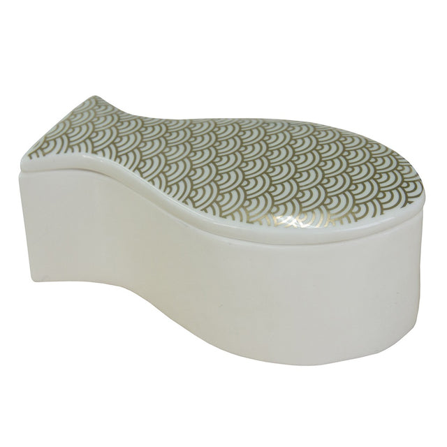 Porcelain fish trinket box, measuring 140x72x57mm, perfect for storing cherished items.