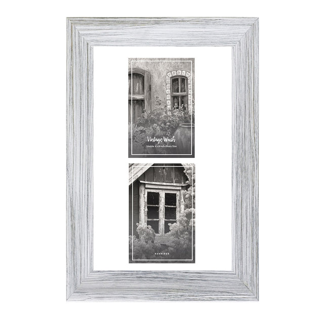 Vintage grey wash photo frame for two 4x6 inch photos, perfect for displaying cherished memories.
