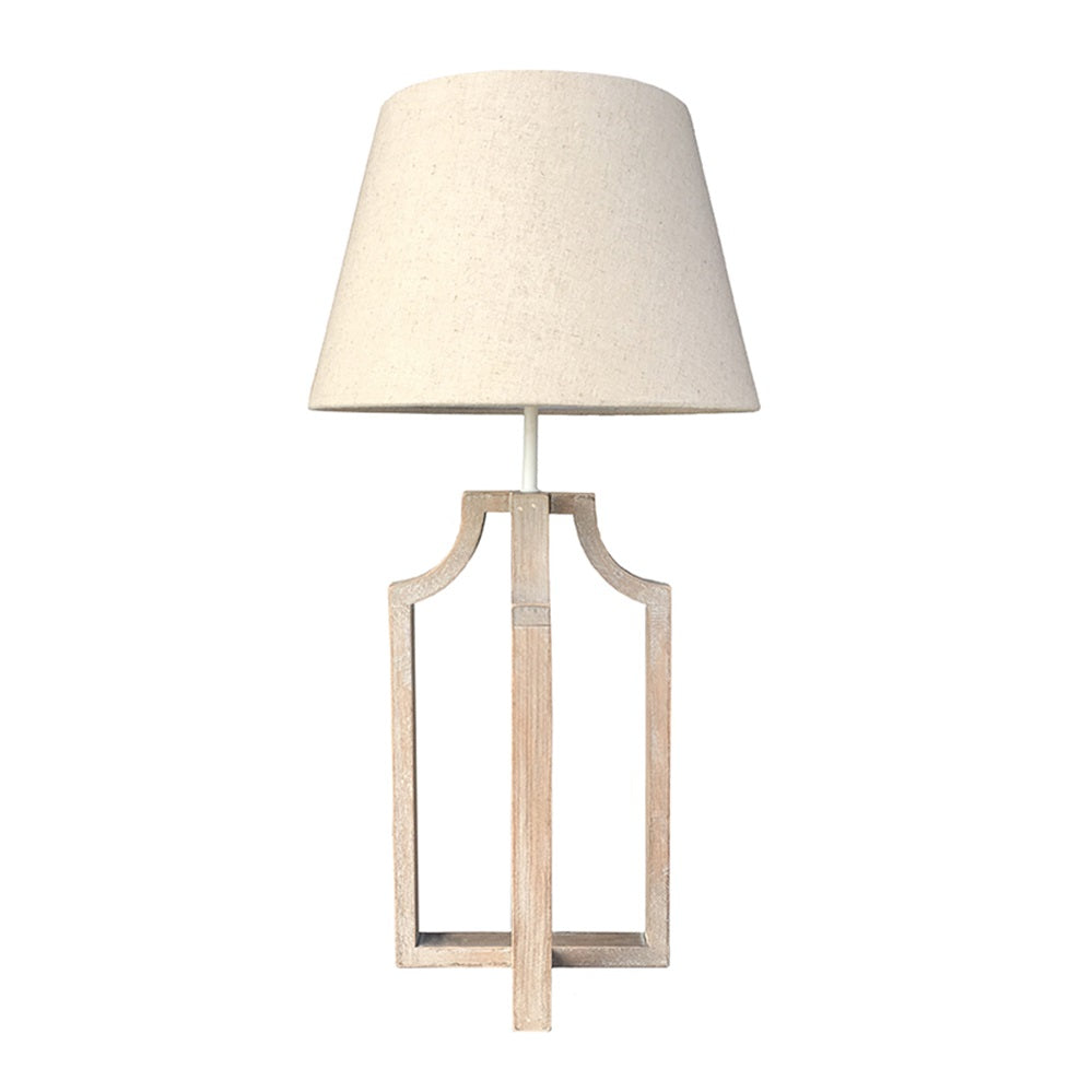 Natural wooden table lamp with shade, perfect as a stylish centerpiece in any room, size 200x200x470mm.