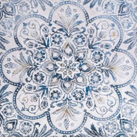 Hand-painted blue mosaic oil painting on thick canvas, ready to hang, perfect for enhancing home decor.