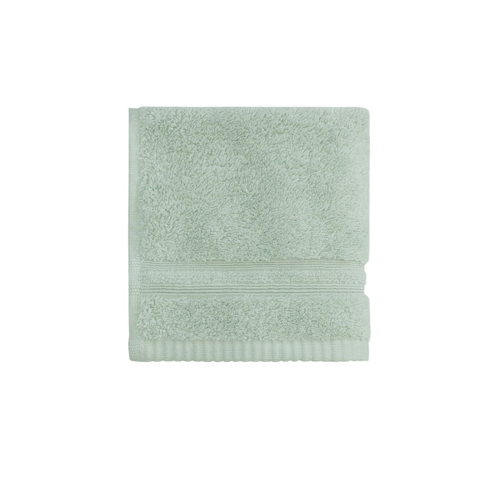 Soft green face washer made of 100% Egyptian cotton, 300x300mm, from the luxurious Selene range by Linens & More.