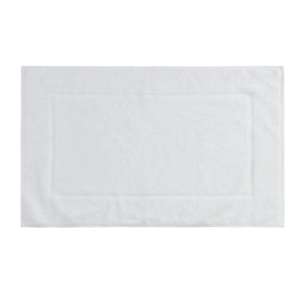 Luxury white bath mat made of 100% Egyptian cotton, offering plush comfort and quality in a 500 x 800mm size.
