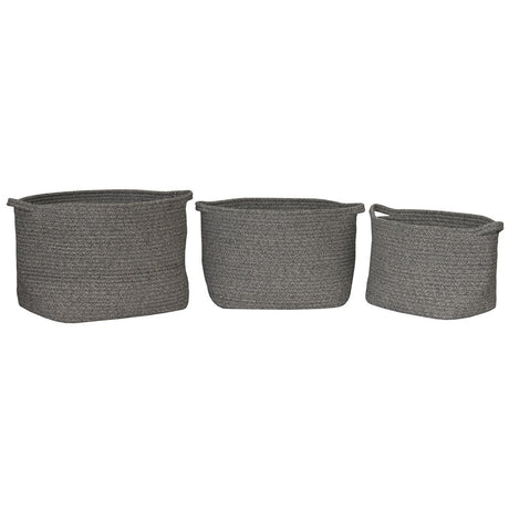 Set of 3 rectangular cotton rope storage baskets in natural design, perfect for organizing toys, blankets, or laundry.