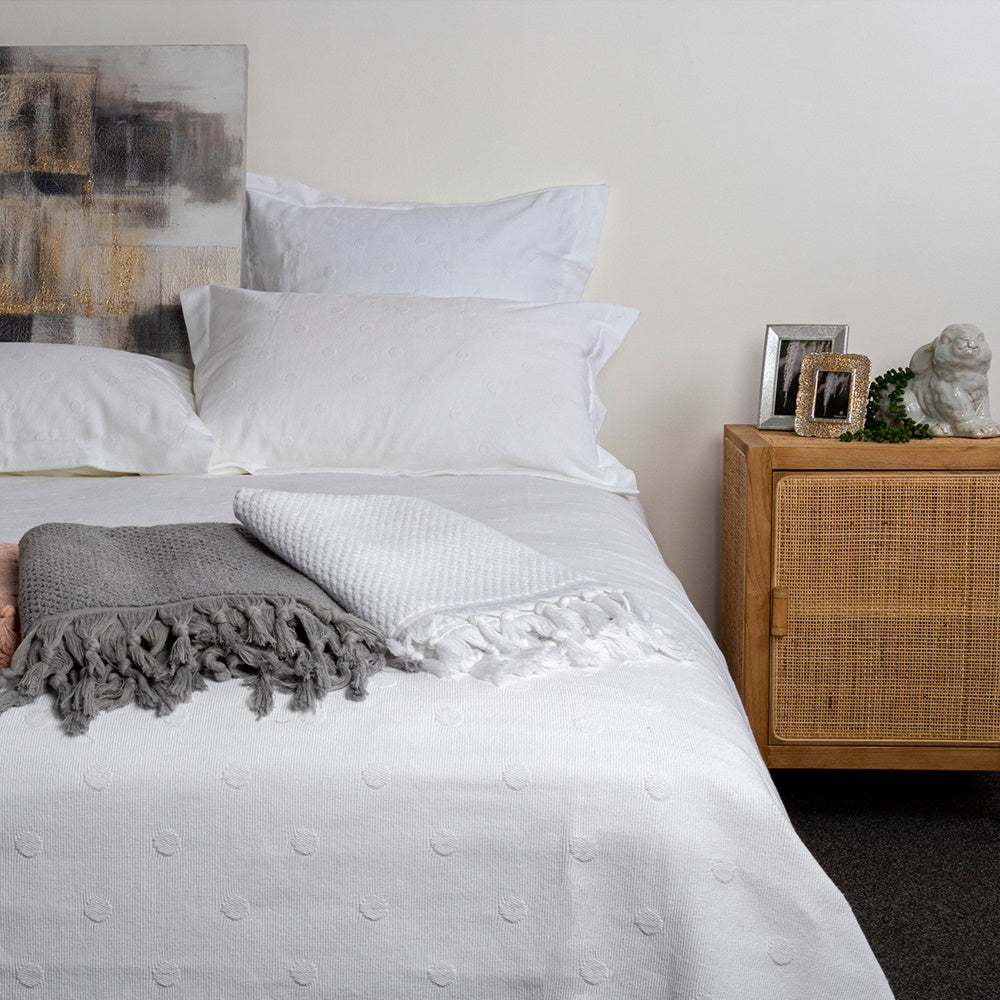 Elegant Matelasse Elise Bedspread for King Single beds, featuring a textured spot pattern and made of 100% cotton.