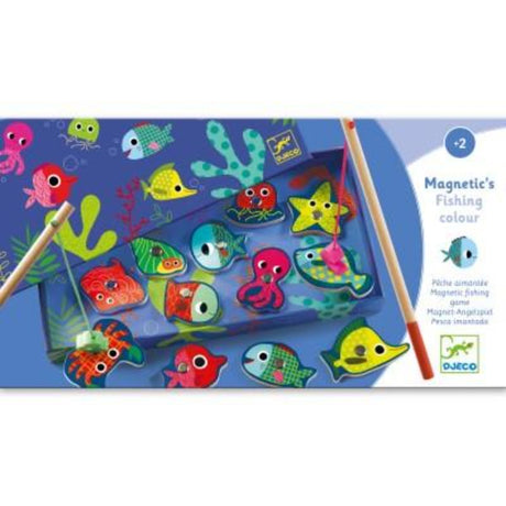 Brightly colored fish in the Fishing Colour Game, promoting hand-eye coordination and color recognition for kids.
