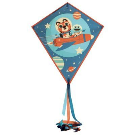 Colorful Djeco Rocket kites, 60 x 70 cm with 250 cm tail, perfect for outdoor fun and imaginative play for children.