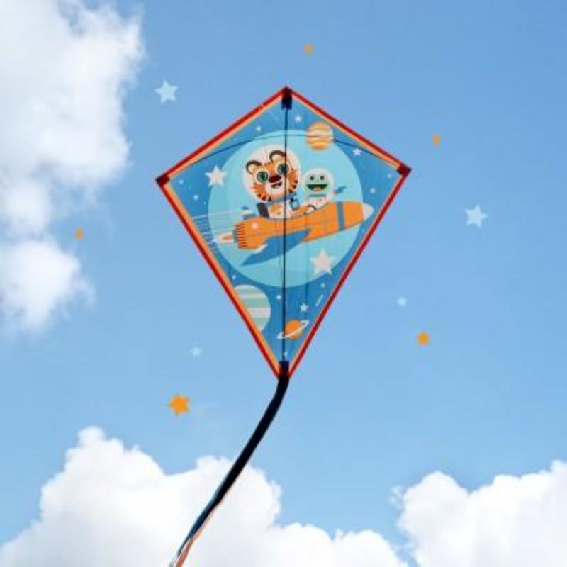 Colorful Djeco Kite - Rocket set (2 units), 60 x 70 cm with 250 cm tail, perfect for outdoor fun and playful adventures.