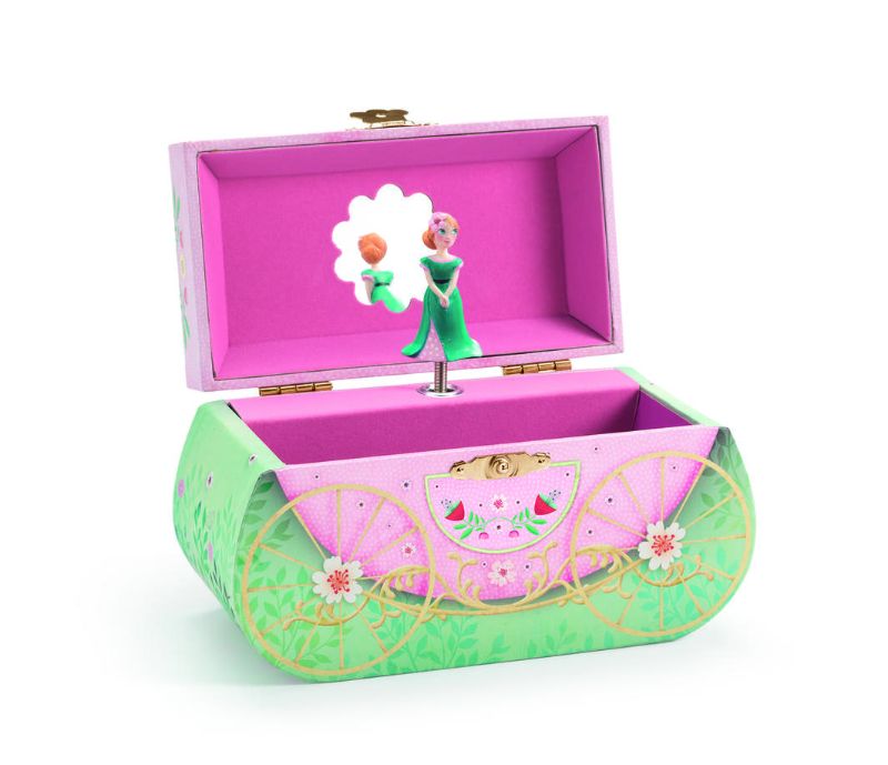 Charming Djeco Carriage Ride Musical Box, featuring a beautifully designed carriage and soothing melody for imaginative play.