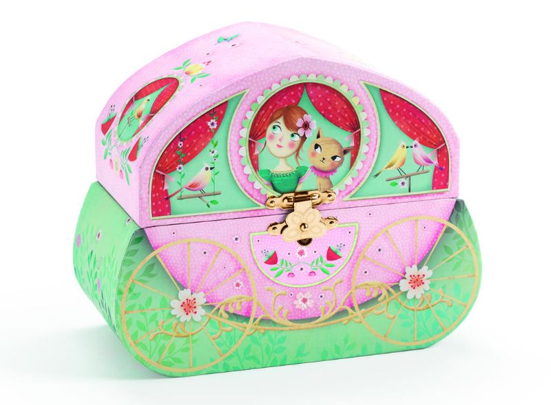 Carriage Ride Musical Box by Djeco, featuring a charming carriage design that plays soothing melodies for imaginative play.