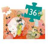 Colorful Kokeishi dolls adorn this 36-piece Djeco puzzle, designed to enhance fine motor skills and cognitive development in kids.