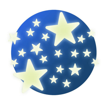Glow-in-the-dark wall stickers featuring 65 stars, perfect for creating a magical bedroom atmosphere.