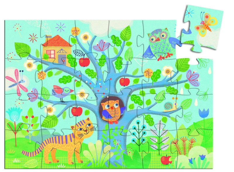 Colorful 24-piece puzzle featuring whimsical owls in a vibrant nature scene, designed for toddlers to enhance cognitive skills.
