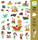 Colorful set of 640 pirate-themed stickers from Djeco, perfect for crafting and imaginative play for kids aged 3 and up.