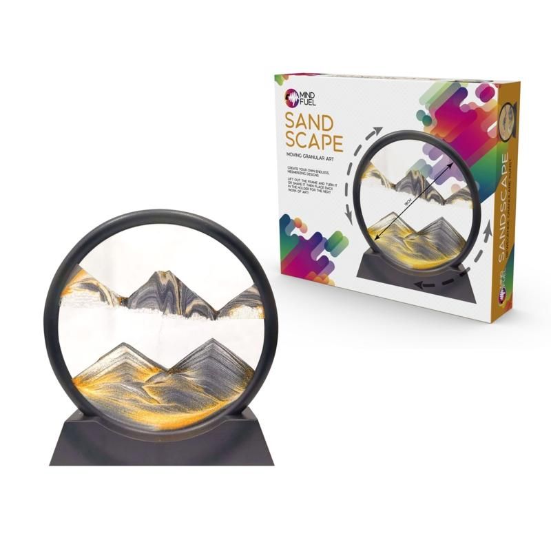 Alt text: Mesmerizing sand art with a circular frame and ever-changing patterns, perfect for relaxation and decor.