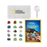 Rock + Mineral Starter Kit featuring 15 geological specimens, magnifying glass, and educational guide for geology enthusiasts.